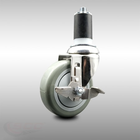 Service Caster 4 Inch 316SS Gray Polyurethane Swivel 1-5/8 Inch Expanding Stem Caster Brake SCC-SS316EX20S414-PPUB-TLB-158